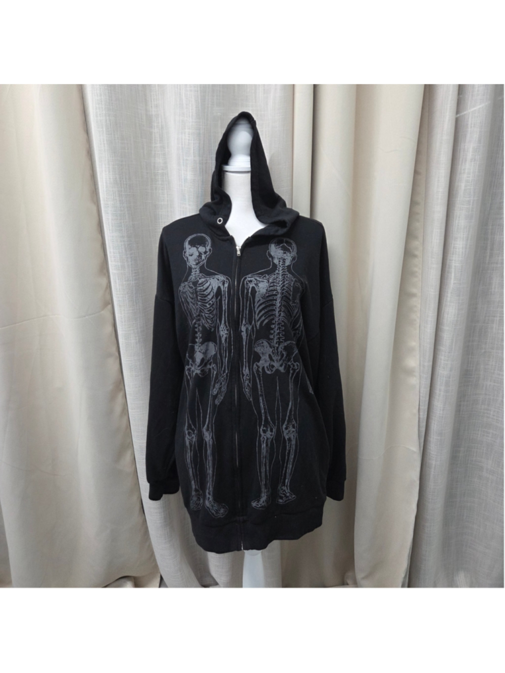 Social Collision Skeleton X Ray Graphic Zip Up Hoodie Black Oversized Large LG